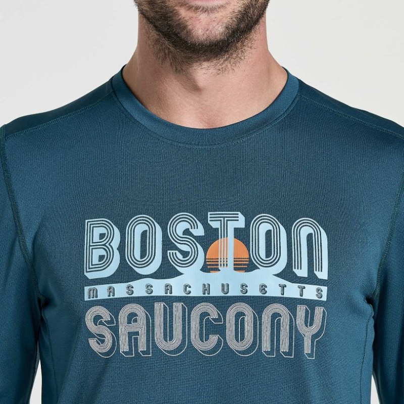 Men's Saucony Stopwatch Graphic Long Sleeve T-Shirt Blue | CANADA NUWGATI