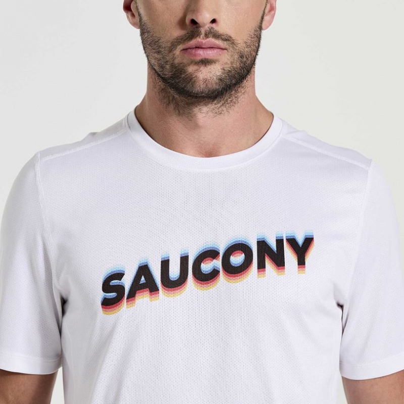 Men's Saucony Stopwatch Graphic Short Sleeve T-Shirt White | CANADA RLDEYMU