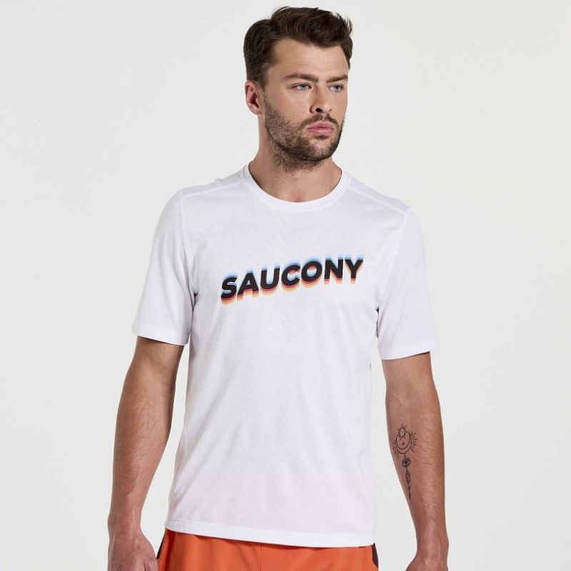 Men\'s Saucony Stopwatch Graphic Short Sleeve T-Shirt White | CANADA RLDEYMU