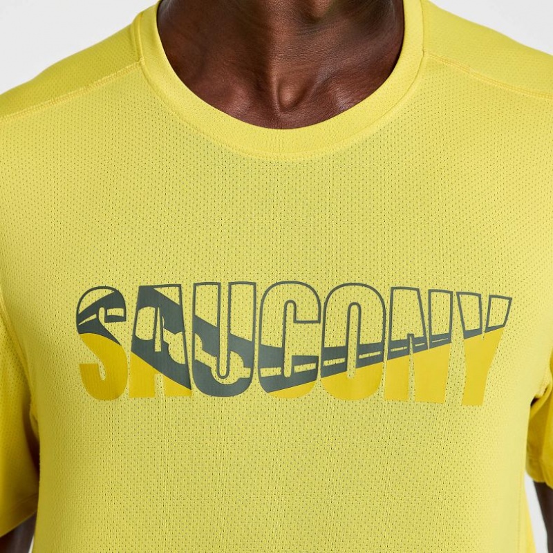 Men's Saucony Stopwatch Graphic Short Sleeve T-Shirt Yellow | CANADA OYWVSBM