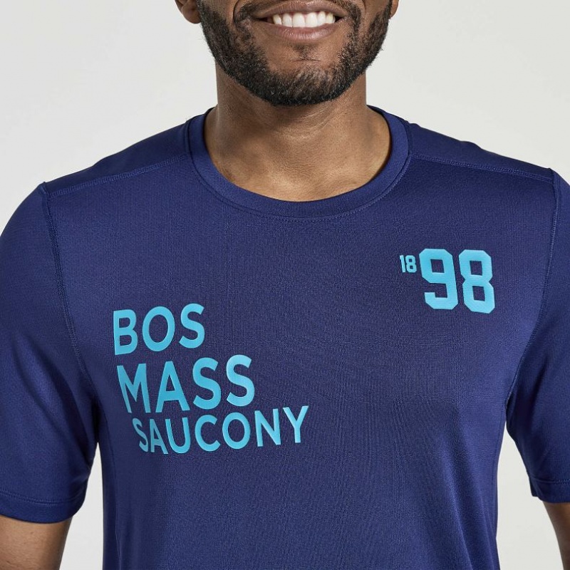 Men's Saucony Stopwatch Graphic Short Sleeve T-Shirt Navy | CANADA WIROUVK