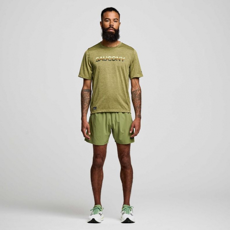 Men's Saucony Stopwatch Graphic Short Sleeve T-Shirt Olive | CANADA QTIRYAG