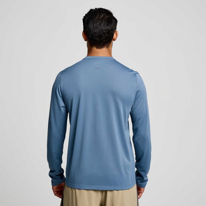 Men's Saucony Stopwatch Long Sleeve T-Shirt Blue | CANADA NJMIQSU