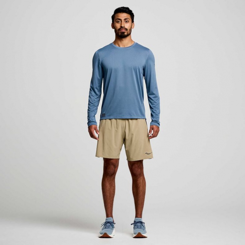 Men's Saucony Stopwatch Long Sleeve T-Shirt Blue | CANADA NJMIQSU