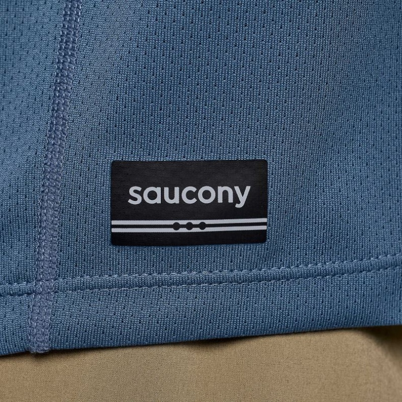 Men's Saucony Stopwatch Long Sleeve T-Shirt Blue | CANADA NJMIQSU