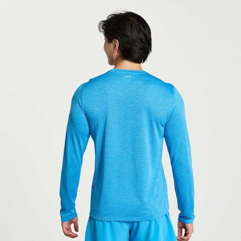 Men's Saucony Stopwatch Long Sleeve T-Shirt Blue | CANADA MWGNSPE