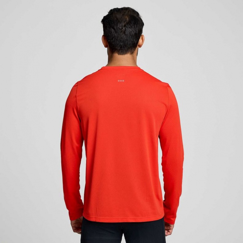 Men's Saucony Stopwatch Long Sleeve T-Shirt Red | CANADA GRUZQPV