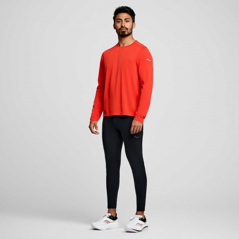 Men's Saucony Stopwatch Long Sleeve T-Shirt Red | CANADA GRUZQPV