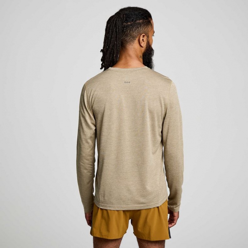 Men's Saucony Stopwatch Long Sleeve T-Shirt Khaki | CANADA NDOPEAV