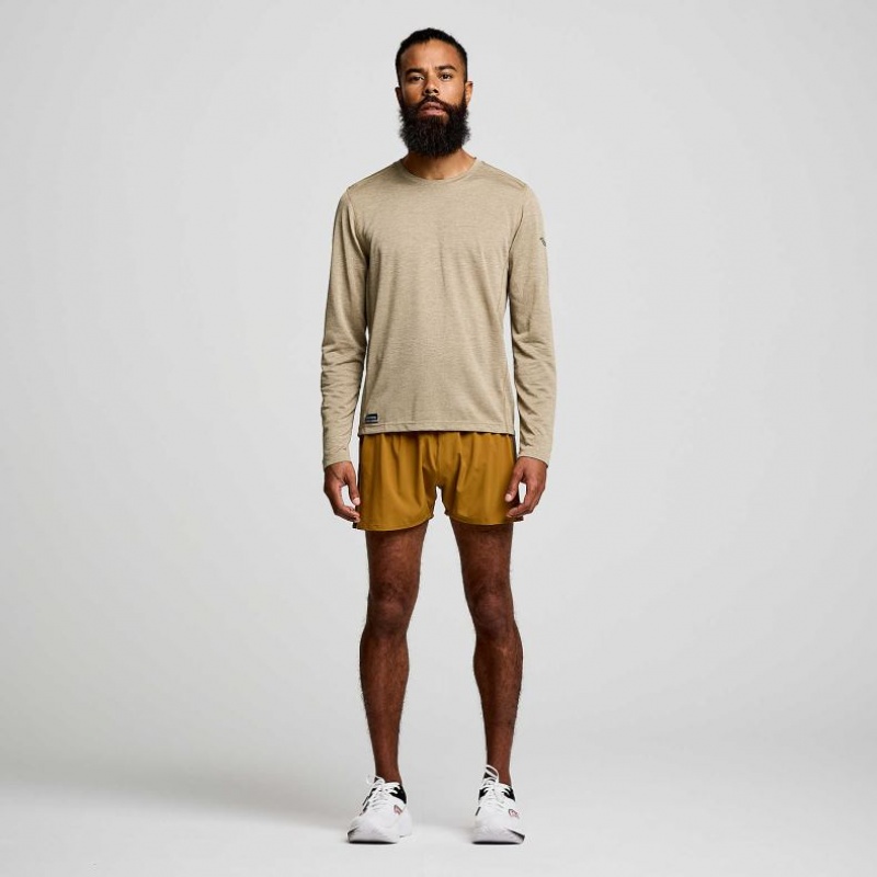 Men's Saucony Stopwatch Long Sleeve T-Shirt Khaki | CANADA NDOPEAV