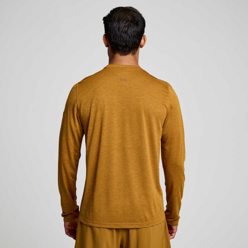 Men's Saucony Stopwatch Long Sleeve T-Shirt Brown | CANADA NJVYPBI