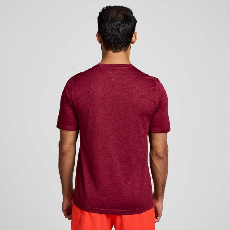 Men's Saucony Stopwatch Short Sleeve T-Shirt Burgundy | CANADA YDNIUWC