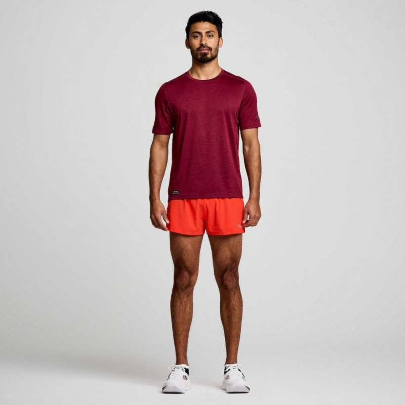 Men's Saucony Stopwatch Short Sleeve T-Shirt Burgundy | CANADA YDNIUWC