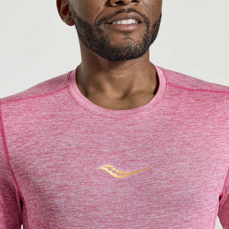 Men's Saucony Stopwatch Short Sleeve T-Shirt Pink | CANADA KTZPOSW