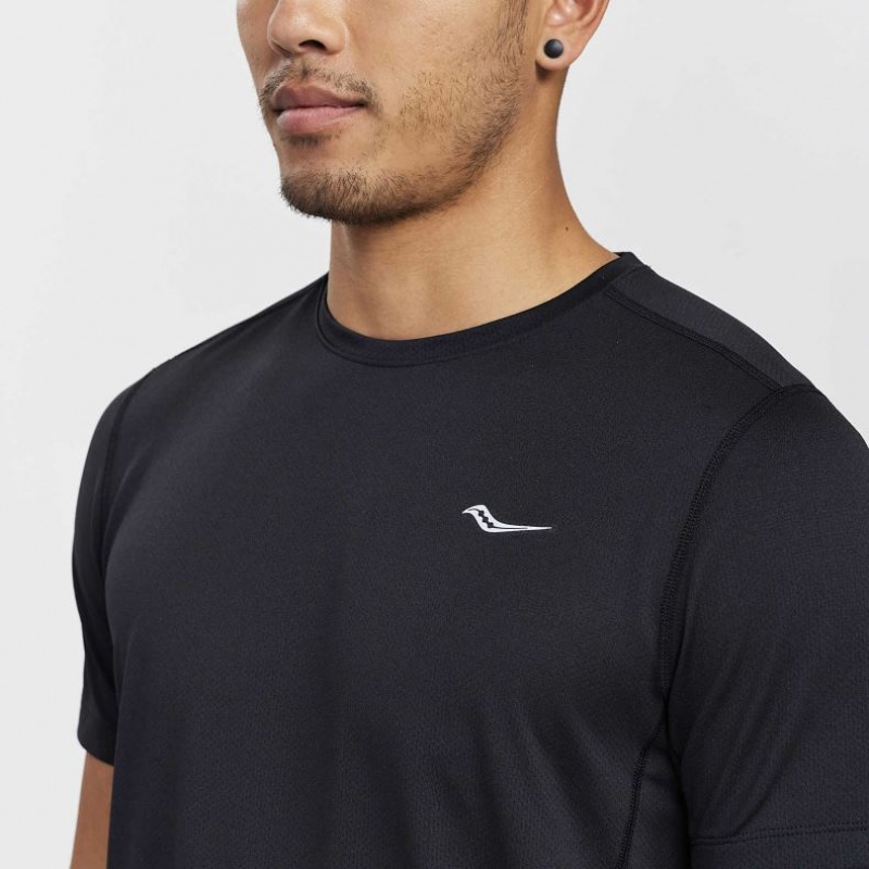 Men's Saucony Stopwatch Short Sleeve T-Shirt Black | CANADA GSBKPCL