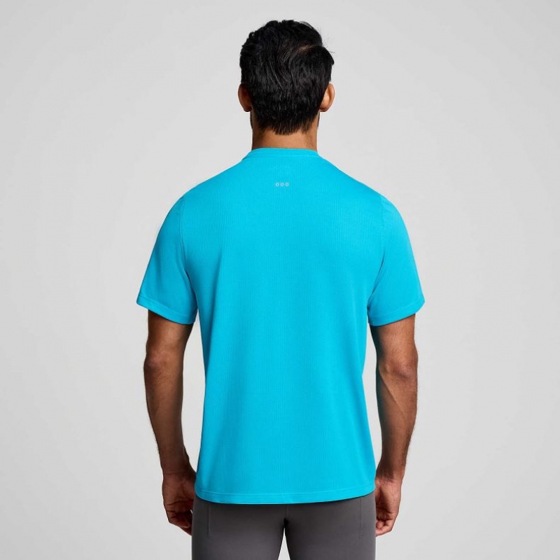 Men's Saucony Stopwatch Short Sleeve T-Shirt Blue | CANADA RPYQLMO