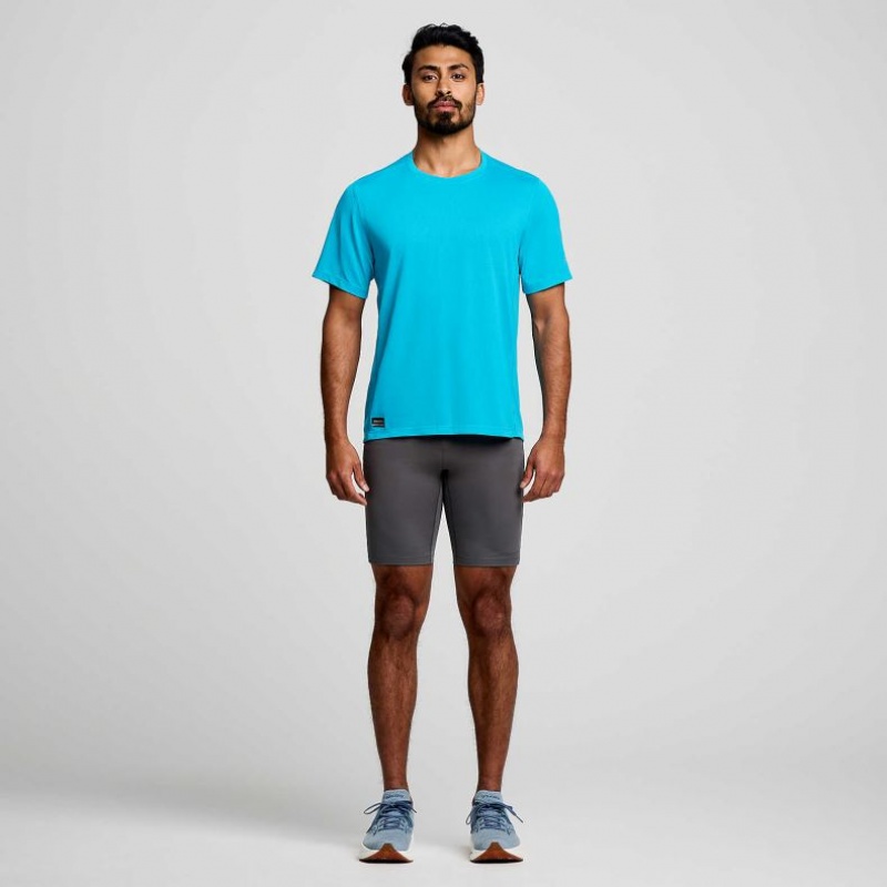 Men's Saucony Stopwatch Short Sleeve T-Shirt Blue | CANADA RPYQLMO