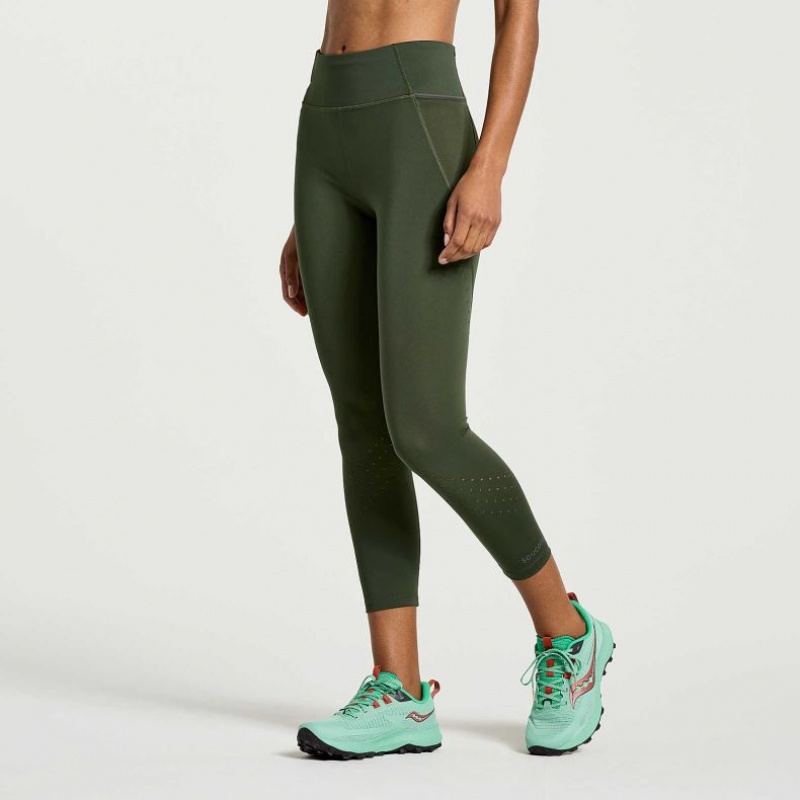 Women's Saucony Explorer Utility Crop Tight Dark Green | CANADA ZDCGXVO