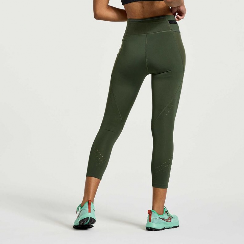 Women's Saucony Explorer Utility Crop Tight Dark Green | CANADA ZDCGXVO