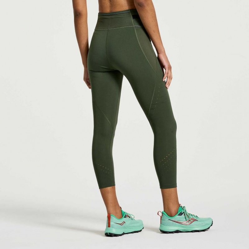 Women's Saucony Explorer Utility Crop Tight Dark Green | CANADA ZDCGXVO