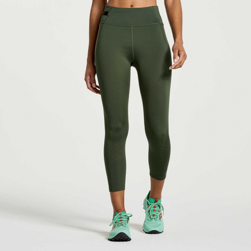 Women\'s Saucony Explorer Utility Crop Tight Dark Green | CANADA ZDCGXVO