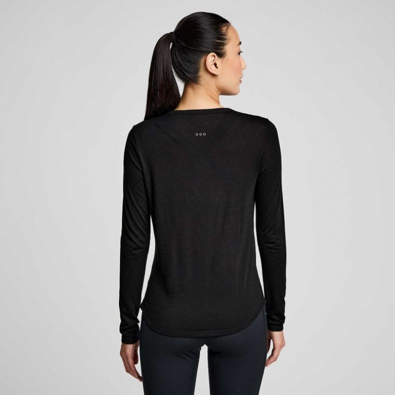 Women's Saucony Peregrine Merino Long Sleeve T-Shirt Black | CANADA SCTDHEP