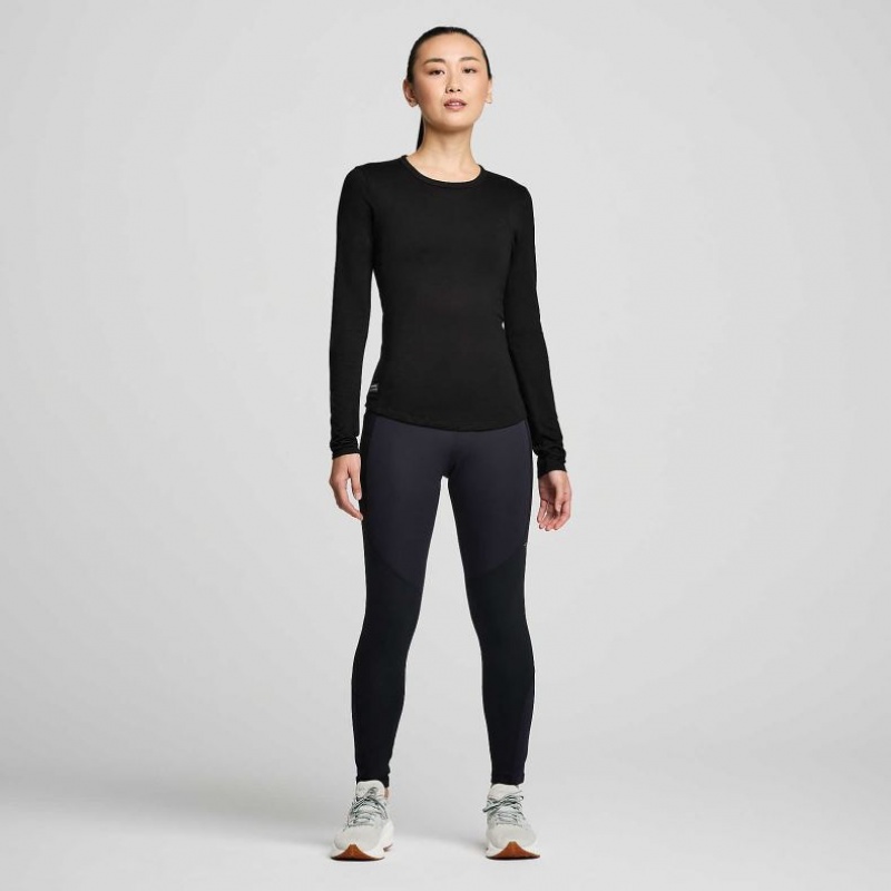 Women's Saucony Peregrine Merino Long Sleeve T-Shirt Black | CANADA SCTDHEP