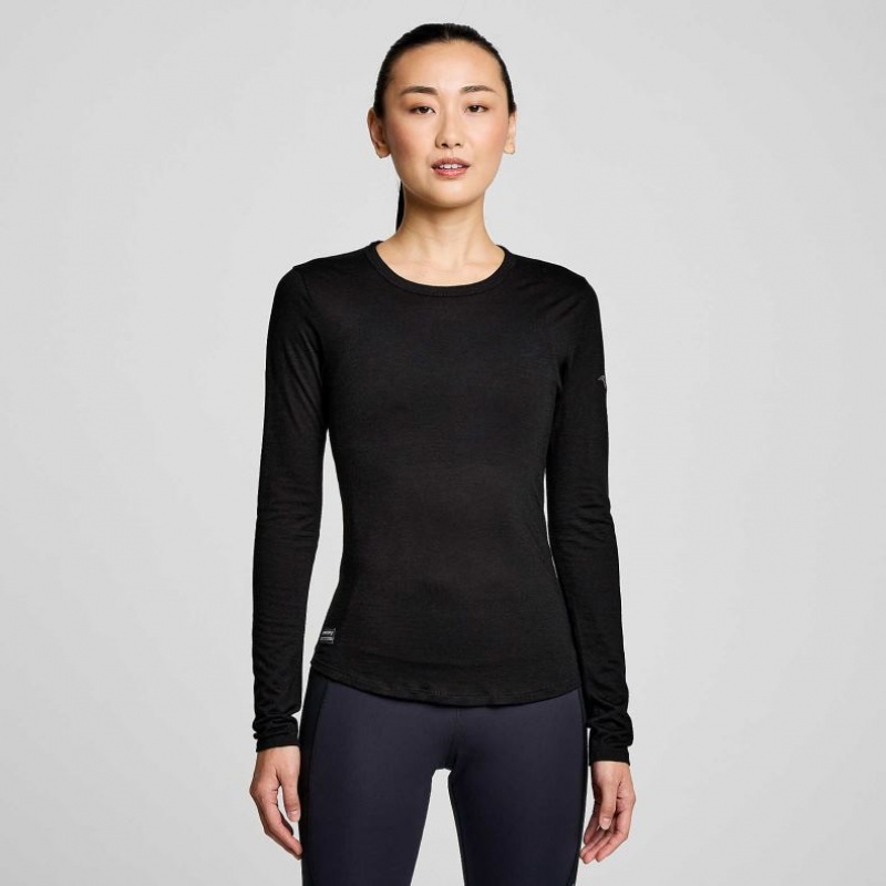 Women\'s Saucony Peregrine Merino Long Sleeve T-Shirt Black | CANADA SCTDHEP