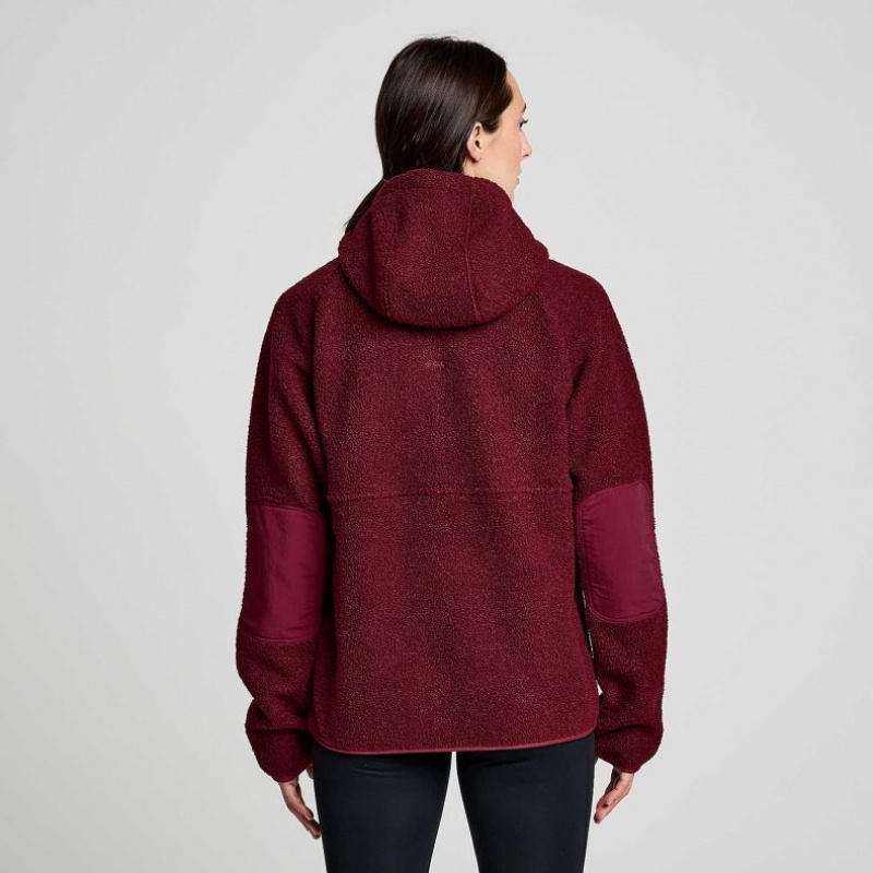 Women's Saucony Recovery Sherpa Pullover Hoodie Burgundy | CANADA WCDFSXZ