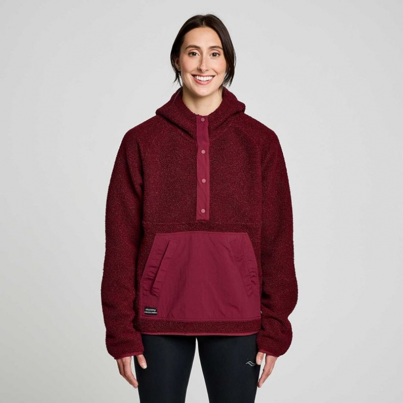 Women\'s Saucony Recovery Sherpa Pullover Hoodie Burgundy | CANADA WCDFSXZ