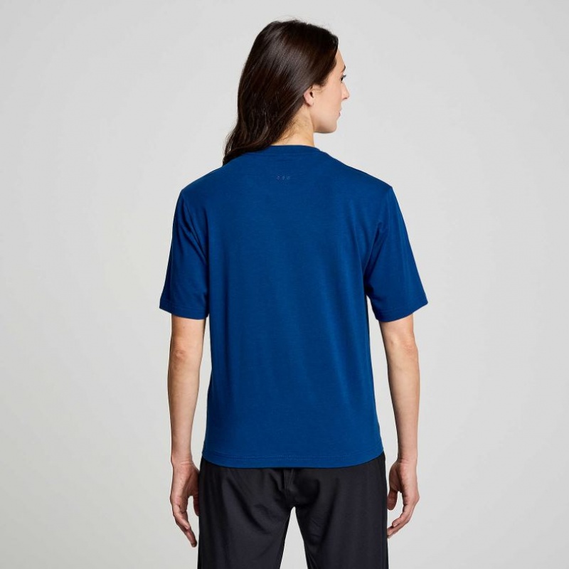 Women's Saucony Recovery Short Sleeve T-Shirt Indigo | CANADA QPZYMFE