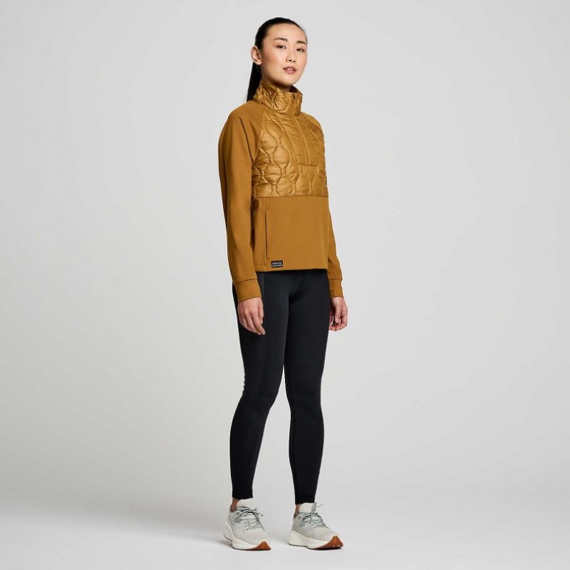 Women's Saucony Solstice Oysterpuff 1/2 Zip Sweatshirt Brown | CANADA BZKFXNR