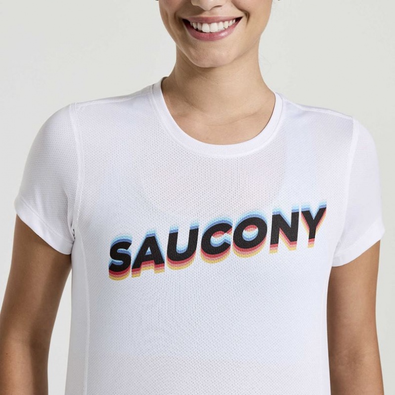 Women's Saucony Stopwatch Graphic Short Sleeve T-Shirt White | CANADA JWGEAHF