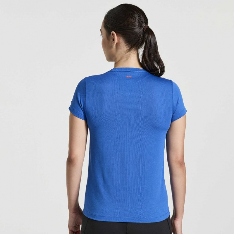 Women's Saucony Stopwatch Graphic Short Sleeve T-Shirt Blue | CANADA RQLMOAY