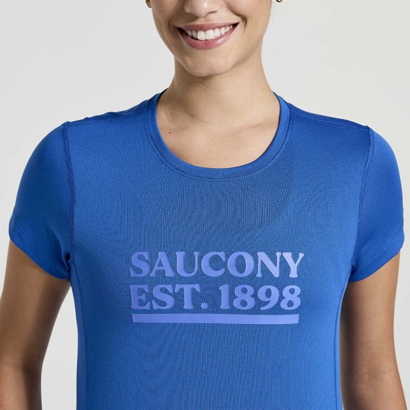 Women's Saucony Stopwatch Graphic Short Sleeve T-Shirt Blue | CANADA RQLMOAY