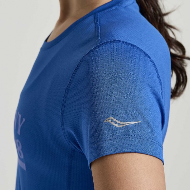 Women's Saucony Stopwatch Graphic Short Sleeve T-Shirt Blue | CANADA RQLMOAY