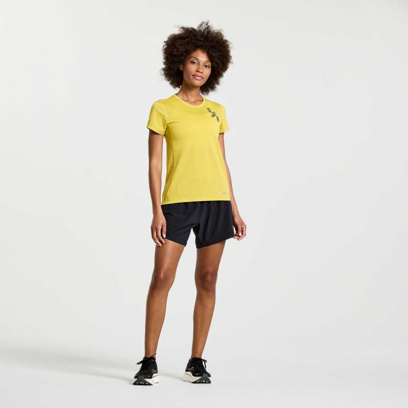 Women's Saucony Stopwatch Graphic Short Sleeve T-Shirt Yellow | CANADA CBVQEPS