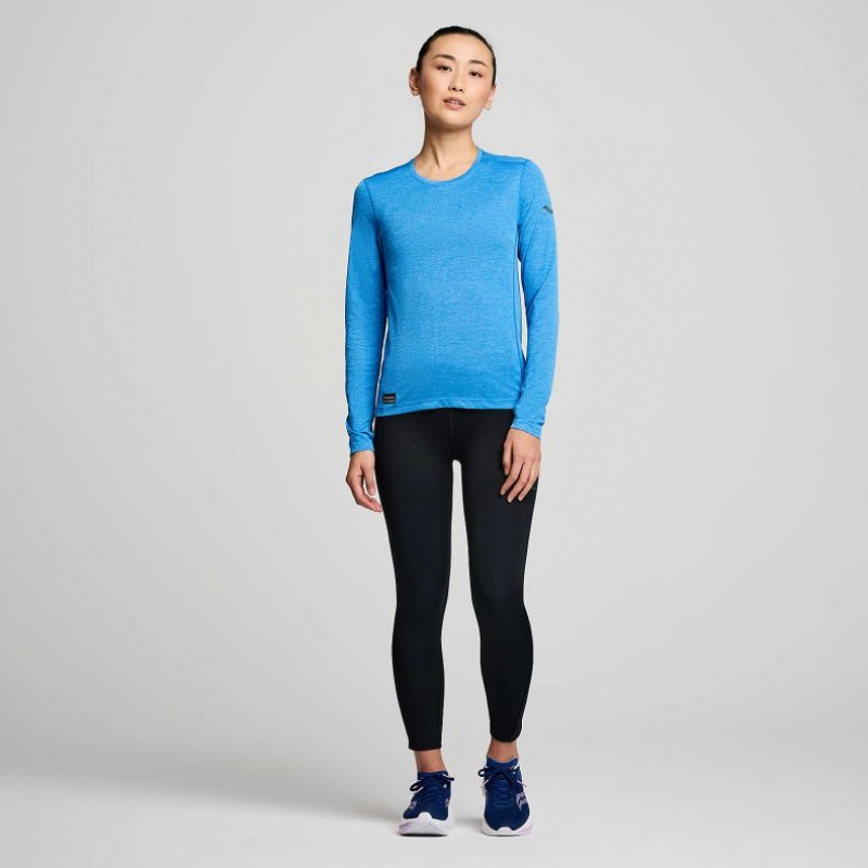 Women's Saucony Stopwatch Long Sleeve T-Shirt Blue | CANADA KTSCYJB