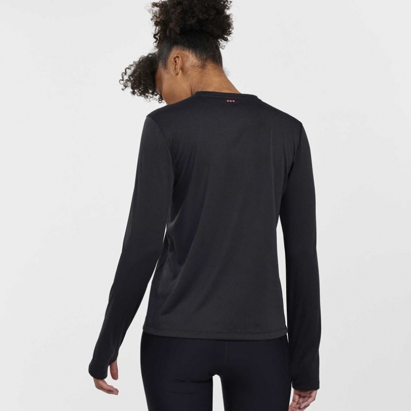 Women's Saucony Stopwatch Long Sleeve T-Shirt Black | CANADA RALQSUY