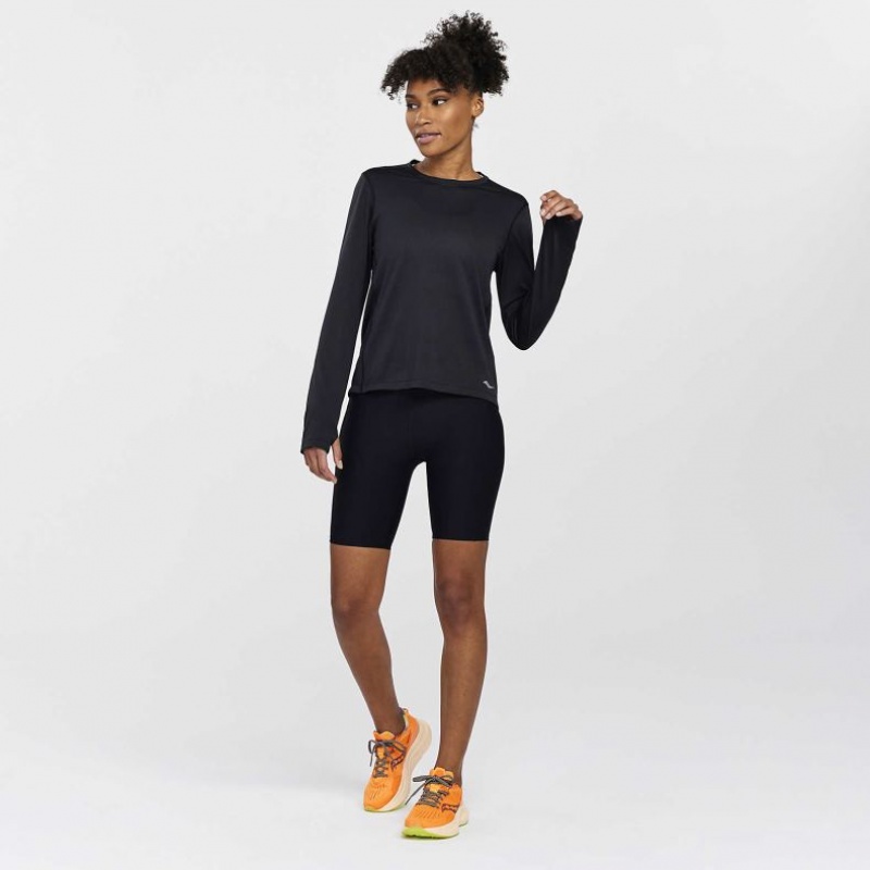 Women's Saucony Stopwatch Long Sleeve T-Shirt Black | CANADA RALQSUY