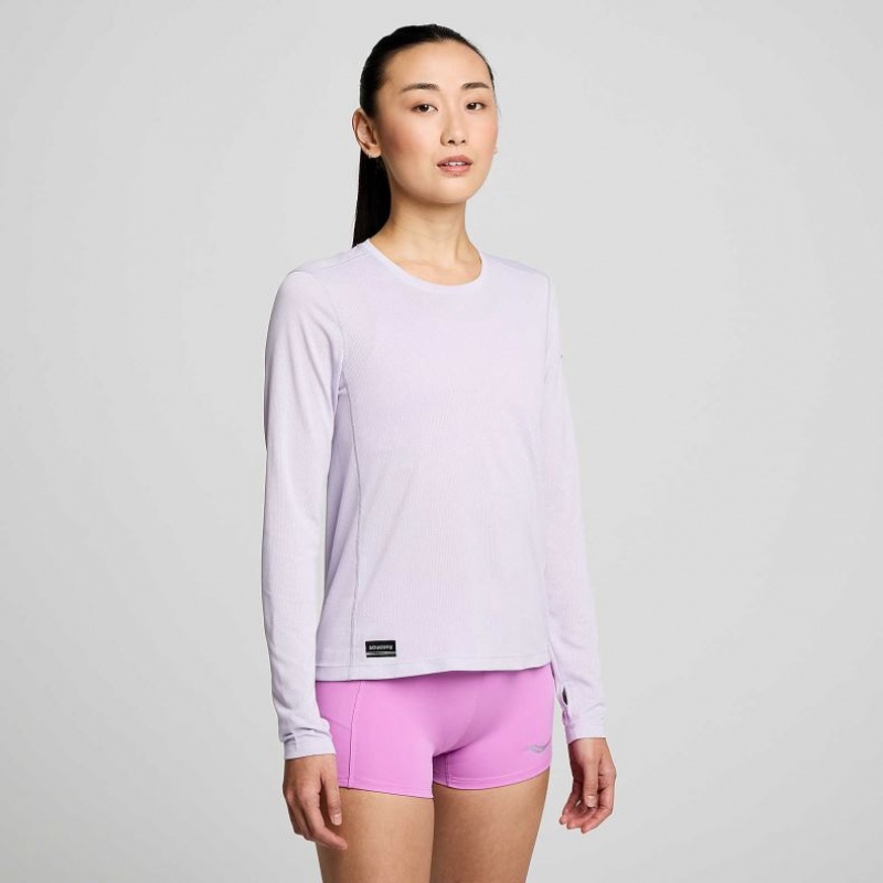 Women's Saucony Stopwatch Long Sleeve T-Shirt Purple | CANADA GQMOZNW