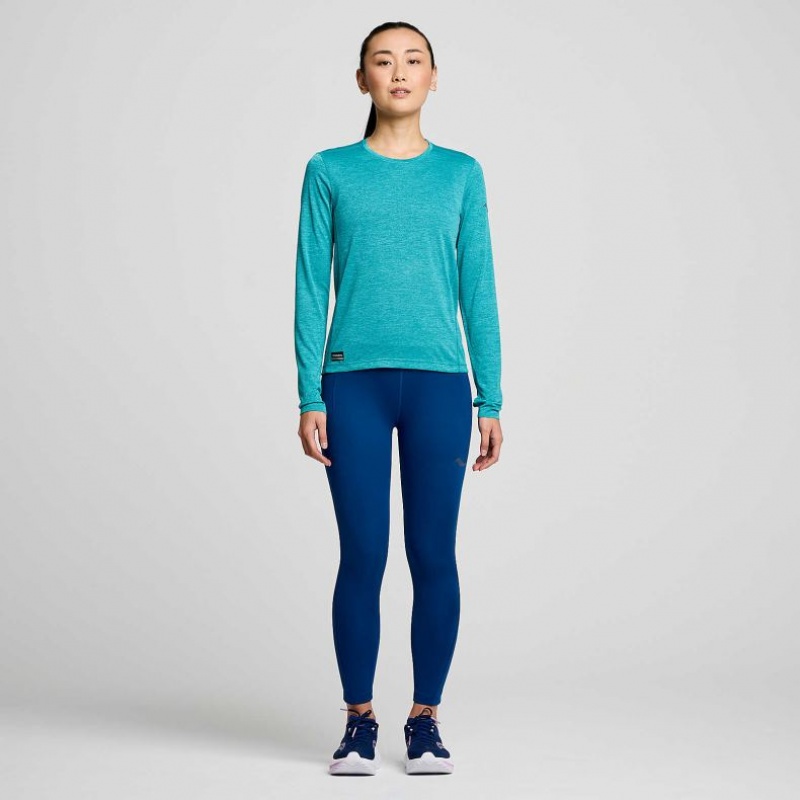 Women's Saucony Stopwatch Long Sleeve T-Shirt Turquoise | CANADA AIEVXQF