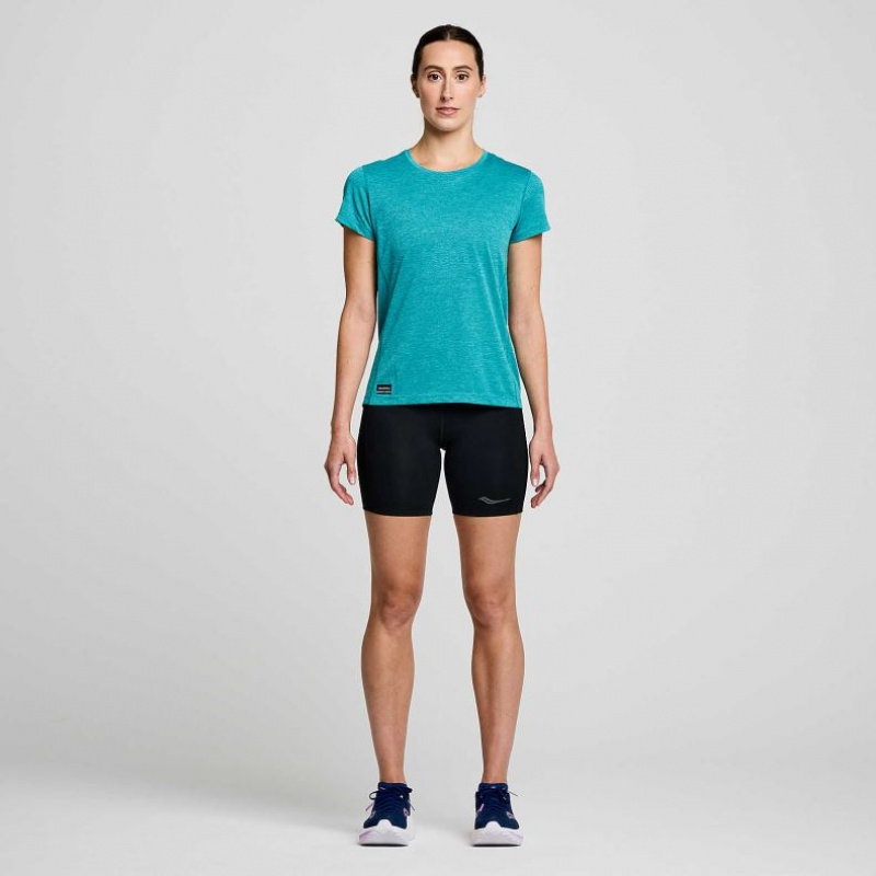 Women's Saucony Stopwatch Short Sleeve T-Shirt Turquoise | CANADA ACIQVLP