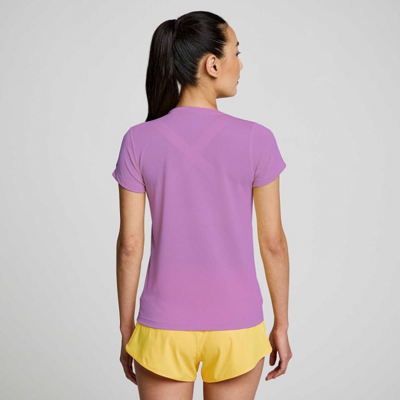 Women's Saucony Stopwatch Short Sleeve T-Shirt Purple | CANADA CQAJXMR