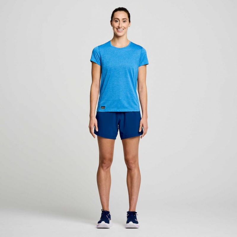 Women's Saucony Stopwatch Short Sleeve T-Shirt Blue | CANADA RYDZIPO