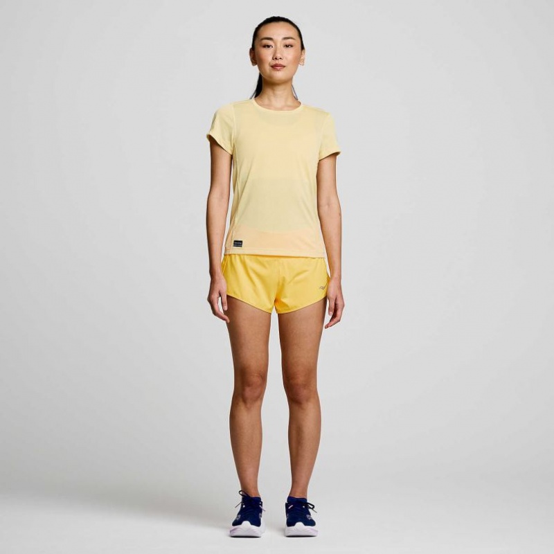 Women's Saucony Stopwatch Short Sleeve T-Shirt Yellow | CANADA ZYFPCOI